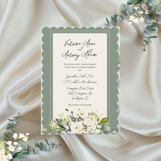 Invitation Élégant floral vert aquarelle mariage à bord festo