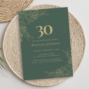 Invitation Élégant Floral Vert Or Floral 30e Anniversaire