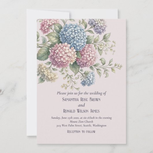 Invitation Elegant Floral Vintage Blush Hydrangea Wedding (Devant)