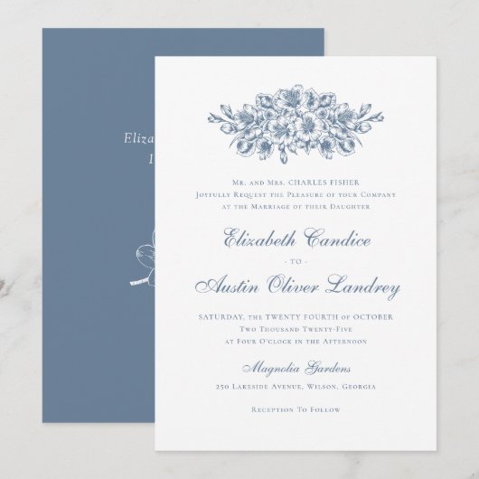 Invitation Élégant Floral Vintage Botanique Classique Mariage (Devant / Derrière)