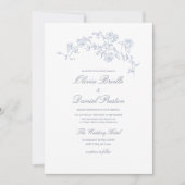 Invitation Élégant Floral Vintage Dusty Blue Mariage (Devant)