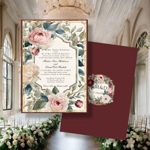 Invitation Élégant Floral Vintage Français Classique Mariage