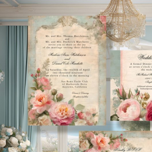 Invitation Élégant Floral Vintage Junk Journal Mariage