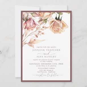 Invitation Élégant floral Vintage Mariage Rsvp Code Qr