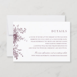 Invitation Elégant floral Vintage Merlot Détails du Mariage