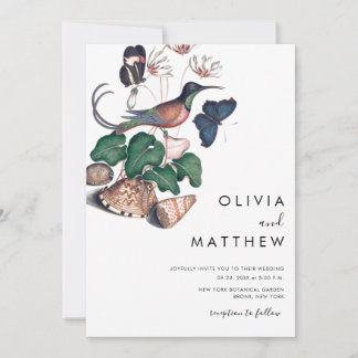 Invitation Élégant floral vintage oiseau mariage botanique