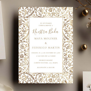 Invitation Élégant floral vintage or Notre mariage mariage
