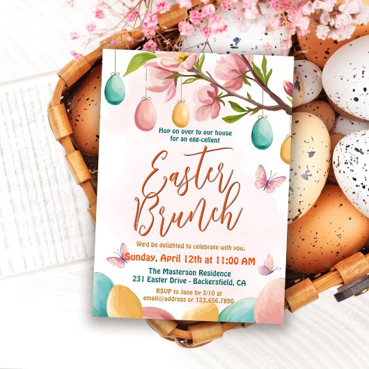 Invitation Elegant Floral Watercolor Egg Hunt & Easter Brunch