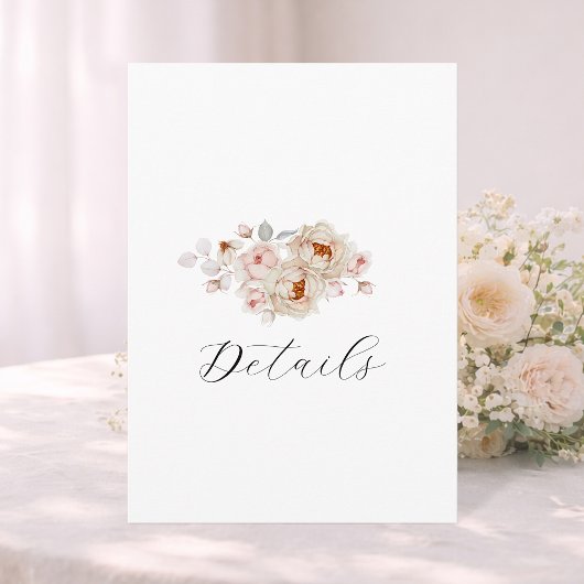 Invitation Elegant Floral Wedding Details Card | Double-Sided