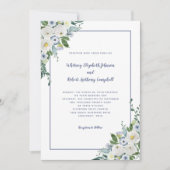 Invitation Elegant Floral Wedding Watercolor White Blue Chic (Devant)