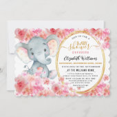 Invitation Elégant FloralAquarelle mignonne Baby shower éléph (Devant)