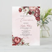 Invitation Élégant Flore de Bourgogne moderne Blush Quinceañe (Debout devant)