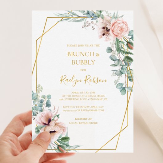 Invitation Élégant flou | Brunch et douche à bulles