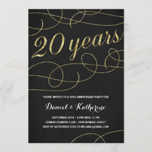 Invitation Elegant Flourish Faux Or En Feuille 20e Annivers