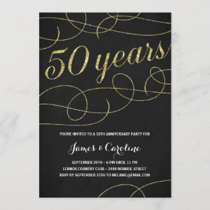 Invitation Elegant Flourish Faux Or En Feuille 50ème Annive