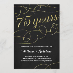Invitation Elegant Flourish Faux Or En Feuille 75e Annivers