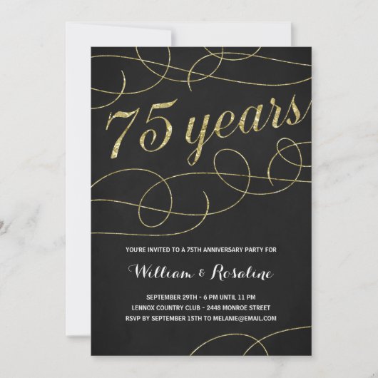 Invitation Elegant Flourish | Faux Papier Doré 75e Anniversai (Devant)