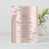 Invitation Elégant Flowers Lines Rose Fête des mariées or (Debout devant)