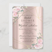 Invitation Elégant Flowers Lines Rose Fête des mariées or (Devant)