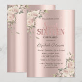 Invitation Elegant Flowers Rose Gold Sweet 16 Birthday (Devant / Derrière)