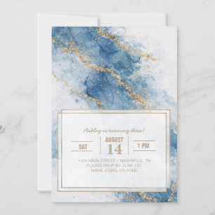 Invitation Élégant Flux Abstrait Paillettes Bleu Or