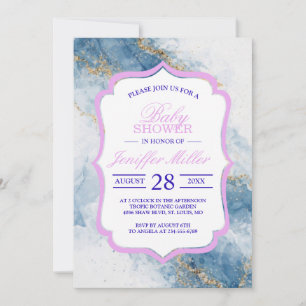 Invitation Élégant Flux Abstrait Paillettes Bleu Or