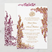 Invitation Elegant Foil and Dark Plum Leaf  Islamic 2 Wedding (Devant / Derrière)