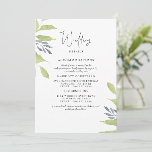 Invitation Elégant Foliage Simple Mariage 2 Hôtels Détails (Debout devant)