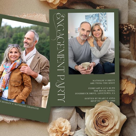 Invitation Elegant Forest Green 2 Photo Party