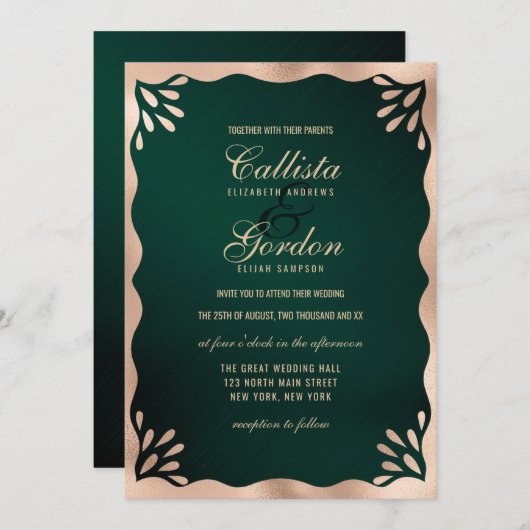 Invitation Élégant Forêt Or métallique Wavy Mariage frontière (Devant / Derrière)