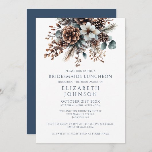 Invitation Élégant Forêt Rustique Floral Bridesmaids Déjeuner (Devant / Derrière)