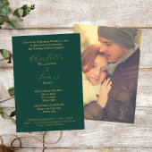 Invitation Élégant Forêt Vert Et Or Script Mariage Photo
