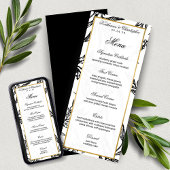 Invitation Elégant Formal Black Gold Botanical Mariage Menu