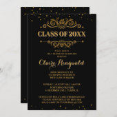 Invitation Élégant Formal Black Gold College Graduation Party (Devant / Derrière)