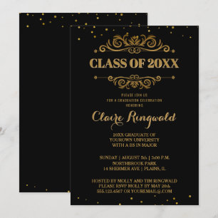 Invitation Élégant Formal Black Gold College Graduation Party