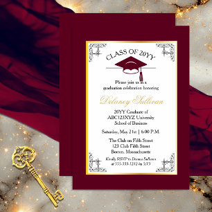 Invitation Élégant Formal Burgundy College Graduation Party