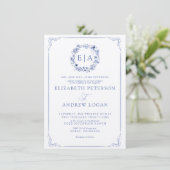 Invitation Elegant Formal Calligraphy Floral Wreath Wedding (Debout devant)