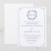 Invitation Elegant Formal Calligraphy Floral Wreath Wedding (Devant / Derrière)