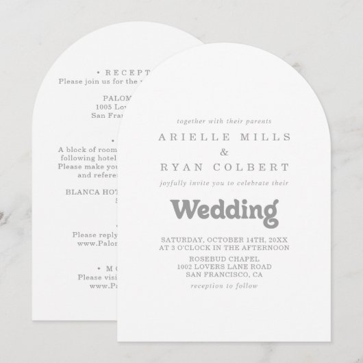 Invitation Elegant Formal Minimal Front & Back Wedding  (Devant / Derrière)
