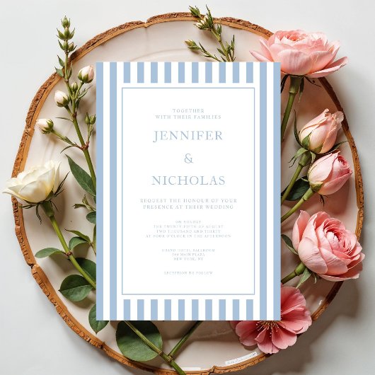 Invitation Elegant Formal Powder Blue Stripes Wedding