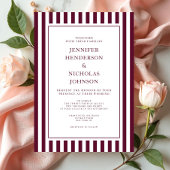 Invitation Elegant Formal Stripes Burgundy Wedding