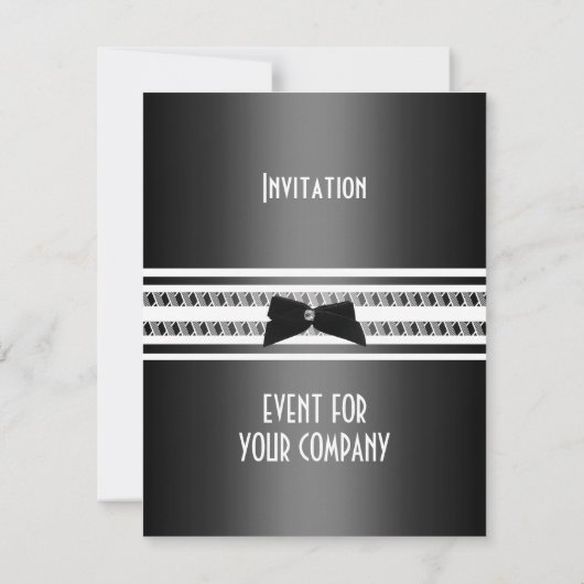 Invitation Élégant Formel Cravate Noire Dîner Gris Argent 2 (Dos)