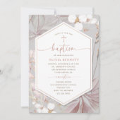 Invitation Elegant Frame Girl Baptism Flowery Watercolor (Devant)