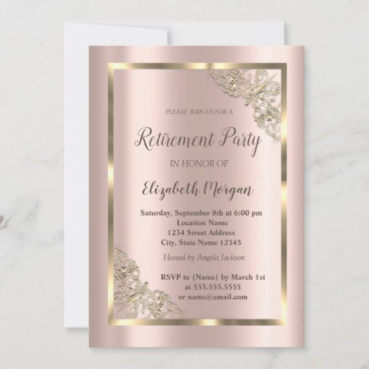 Invitation Elégant Frame Or Festive, Retraite Or Rose En (Devant)