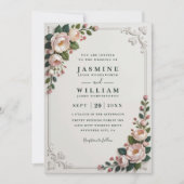 Invitation Elegant Framed Peonies Elegant QR Code Wedding (Devant)