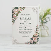 Invitation Elegant Framed Peonies Elegant QR Code Wedding (Debout devant)