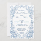 Invitation Élégant français toile chinoiserie bleu nuptiale (Devant)