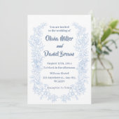 Invitation Élégant Français Vintage bleu Mariage floral (Debout devant)