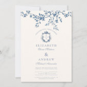 Invitation Élégant Français Vintage bleu Mariage floral (Devant)