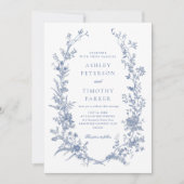 Invitation Élégant Français Vintage bleu Mariage floral (Devant)